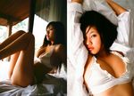  bed bra highres lingerie matsumoto_sayuki open_clothes open_shirt panties photo shirt underwear 