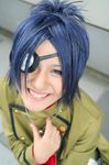  blue_hair chrome_dokuro cosplay eyepatch female highres isumi kateikyoushi_hitman_reborn katekyo_hitman_reborn! photo solo 