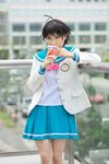  ahoge chippi coffee_mug cosplay highres idolmaster idolmaster_xenoglossia kikuchi_makoto photo sailor sailor_uniform school_uniform serafuku 