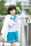  ahoge chippi cosplay highres idolmaster idolmaster_xenoglossia kikuchi_makoto photo sailor sailor_uniform school_uniform serafuku 