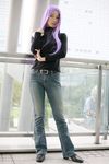  book cosplay denim fate/stay_night fate_(series) glasses highres jeans pants photo purple_hair rider turtleneck yoshishige_yutaka 