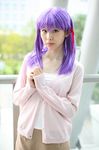  camisole cardigan cosplay fate/stay_night fate_(series) hair_ribbon hair_ribbons highres matou_sakura minato_misa photo purple_hair ribbon skirt 