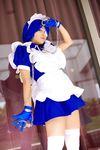  cosplay cuffs eyepatch gloves handcuffs highres ikkitousen maid maid_apron maid_uniform photo riori ryomou_shimei ryomou_shimei_(cosplay) thigh-highs thighhighs 