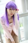 camisole cardigan cosplay fate/stay_night fate_(series) hair_ribbon hair_ribbons highres matou_sakura minato_misa photo purple_hair ribbon skirt 