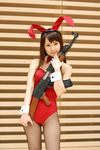  ak-47 animal_ears asahina_mikuru assault_rifle bunny_ears collar cosplay fishnet_legwear fishnet_stockings fishnets gun highres hiromichi kalashnikov legwear leotard photo rifle suzumiya_haruhi_no_yuuutsu weapon 