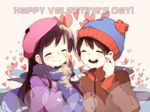  1girl beret black_hair censored closed_eyes coat happy_valentine hat heart long_hair scarf smile south_park stan_marsh valentine vomit wendy_testaburger yoyterra 