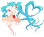  absurdres animal_slippers apron aqua_eyes aqua_hair bowl bunny_slippers dress full_body gino0808 hatsune_miku headphones heart highres long_hair scrunchie slippers solo tongue transparent_background twintails very_long_hair vocaloid whisk 