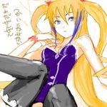  bare_shoulders black_legwear blonde_hair blue_eyes bracelet dragonaut dress hair_ornament jacqueline_baumgold jewelry long_hair multicolored_hair purple_hair purple_skirt redjuice sketch skirt sleeveless sleeveless_dress solo strapless strapless_dress thighhighs two-tone_hair two_side_up 