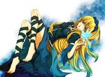  barefoot blonde_hair blue_eyes braid flower long_hair shirley_fennes tales_of_(series) tales_of_legendia 