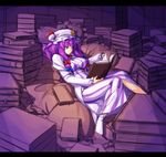  book bow breasts crescent hair_bow hat letterboxed long_hair lying medium_breasts nekomamire on_back patchouli_knowledge purple_eyes purple_hair reading sketch solo touhou 