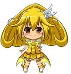  absurdres bike_shorts blonde_hair bow chibi choker cure_peace hair_flaps highres kazuta_(kazutan62) kise_yayoi long_hair magical_girl orange_choker precure ribbon shorts shorts_under_skirt skirt smile_precure! solo v white_background wide_ponytail wrist_cuffs yellow yellow_bow yellow_eyes yellow_shorts yellow_skirt 