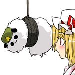  :3 blonde_hair blush flandre_scarlet hat hong_meiling hong_meiling_(panda) open_mouth panda profile red_eyes rope seki_(red_shine) simple_background star tire touhou 