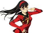  amagi_yukiko aran_sweater black_eyes black_hair cardigan glasses hairband lips official_art persona persona_4 persona_4_the_golden school_uniform soejima_shigenori solo sweater transparent_background 