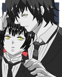  black_hair d.gray-man dark_skin gray_skin grey_skin lowres lulu_bell male male_focus necktie tyki_mikk yellow_eyes 