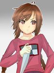  braid brown_hair flat_chest knife long_hair madotsuki magister_(medical_whiskey) pink_shirt red_eyes shirt solo sweater twin_braids yume_nikki 