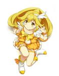  arm_support bike_shorts blonde_hair bow cure_peace earrings hair_flaps highres jewelry kise_yayoi long_hair magical_girl md5_mismatch precure ribbon shorts shorts_under_skirt skirt smile smile_precure! solo utamaru_(konomix) v wide_ponytail yellow yellow_bow yellow_eyes yellow_shorts yellow_skirt 