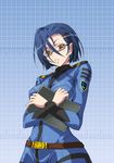  bad_id bad_pixiv_id blue_hair bodysuit earrings fujisawa_takashi glasses hair_ornament hairclip jewelry niimi_kaoru solo uchuu_senkan_yamato uchuu_senkan_yamato_2199 uniform yellow_eyes 