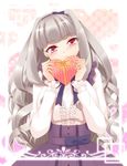  blush hairband heart idolmaster idolmaster_(classic) kanraku long_hair red_eyes shijou_takane silver_hair smile solo valentine 