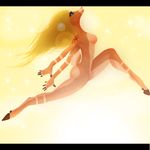  breasts brown brown_fur female fur hooves leap lens_flare lucidsuicide solo unguligrade warm_colors 