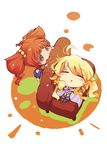  ahoge blonde_hair blush chibi closed_eyes couch green_eyes hair_bobbles hair_ornament hoshii_miki idolmaster idolmaster_(classic) long_hair multiple_girls orange_hair sleeping takatsuki_yayoi twintails usoneko 