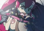  1girl areolae breast_squeeze breasts censored cum facial fingerless_gloves gloves highres ice_place large_breasts long_hair looking_down lying nipples open_mouth paizuri penis ponytail red_hair scarf tengen_toppa_gurren_lagann weapon yoko_littner 
