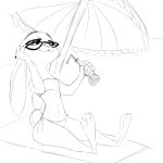  beach bikini black_and_white bottle clothing disney eyewear female glasses lagomorph line_art mammal monochrome rabbit seaside simple_background sitting solo swimsuit violet_hopps_(zootopia) w4g4 white_background zootopia 