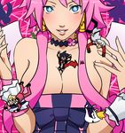  artina atlus axel_(disgaea) blue_eyes breasts catherine_(game) catherine_cover_parody chibi crossover disgaea disgaea_4 fenrich lipstick makai_senki_disgaea_4 makeup parody pink_hair style_parody valbatose valvatorez_(disgaea) volcano_(disgaea) vulcanus_(disgaea_4) 