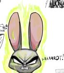  angry broly crossover disney dragon_ball dragon_ball_z female humor judy_hopps lagomorph mammal pun rabbit solo super_saiyan w4g4 zootopia 