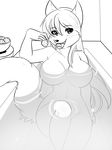  bath bathtub black_and_white bowel bowl breasts canine eating female fruit line_art looking_at_viewer mammal monochrome nude solo spazzykoneko strawberry tongue tongue_out tub water 