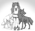  child flat_chest greyscale hair_ribbon long_hair monochrome original ribbon souko_souji twintails wolf 