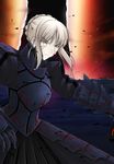  armor artoria_pendragon_(all) black_armor blonde_hair dark_excalibur fate/stay_night fate_(series) highres saber_alter solo sword tusia weapon yellow_eyes 