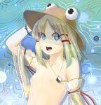  bad_id bad_pixiv_id blonde_hair blue_eyes bracelet detached_sleeves face flat_chest hair_ribbon hat inverted_nipples jewelry long_hair magister_(medical_whiskey) moriya_suwako nipples nude open_mouth pendant puffy_nipples ribbon sidelocks solo touhou upper_body yin_yang 