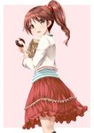  brown_eyes brown_hair doughnut food highres idolmaster idolmaster_cinderella_girls ponytail sakura_yuuya shiina_noriko solo 