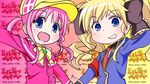  akechi_kokoro blonde_hair blue_eyes bow hair_bow hat kill_me_baby konatsu_michiru multiple_girls open_mouth parody pink_hair sherlock_shellingford smile tantei_opera_milky_holmes twintails 