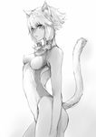  animal_ears cat_ears cat_tail competition_swimsuit facial_mark final_fantasy final_fantasy_xiv greyscale highleg highleg_swimsuit low_twintails makimura_shunsuke miqo'te monochrome one-piece_swimsuit sketch solo swimsuit tail twintails y'shtola_rhul 