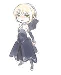  artoria_pendragon_(all) bare_shoulders black_dress blonde_hair boots braid chibi chibibro detached_collar dress elbow_gloves fate/stay_night fate/unlimited_codes fate_(series) french_braid gloves green_eyes highres saber_alter solo 