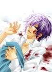  bad_id bad_pixiv_id blood blue_eyes hakuouki_shinsengumi_kitan lying male_focus purple_hair saitou_hajime_(hakuouki) solo tohikou upper_body 