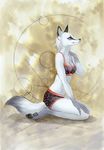  canine clothed clothing female fur hindpaw kneeling mammal nekoart paws shorts skimpy solo tail_clothing underwear white_fur 
