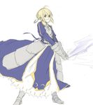  ahoge armor armored_dress artoria_pendragon_(all) blonde_hair braid drawfag dress excalibur fate/stay_night fate/zero fate_(series) french_braid gauntlets greaves green_eyes invisible_air saber simple_background solo sword weapon white_background 