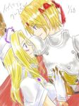  armor blonde_hair blue_eyes blush cape cless_alvein gloves hat headband long_hair mint_adenade nurse_cap purple_eyes tales_of_(series) tales_of_phantasia 