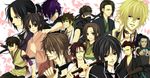  6+boys amagiri_kyuujyu bad_id bad_pixiv_id black_hair blonde_hair brown_eyes brown_hair chikage_kazama everyone glasses grin gun hakuouki_shinsengumi_kitan handgun harada_sanosuke_(hakuouki) headband highres hijikata_toshizou_(hakuouki) japanese_clothes long_hair multiple_boys multiple_girls nagakura_shinpachi nagumo_kaoru ninja okita_souji_(hakuouki) ponytail purple_hair red_hair saitou_hajime_(hakuouki) scarf shiranui_kyou short_hair smile sword tan tohikou toudou_heisuke_(hakuouki) weapon yamanami_keisuke yamazaki_susumu_(hakuouki) yukimura_chizuru 