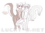  2boys balls blush erection flaccid gay luckypan male mammal neolucky penis plain_background rodent sitting sketch squirrel squirrelboy tongue tongue_out white_background 