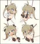  1girl anus bdsm blue_eyes blush bondage bound cotton_swab crab_man fairy flat_chest minigirl peeing pointy_ears pussy q-tip simple_background solo thighhighs 