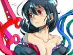  bare_shoulders black_hair collarbone houjuu_nue off_shoulder oso_(toolate) red_eyes simple_background solo touhou wings 