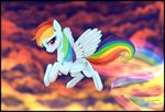  blossomppg blue blue_fur cutie_mark equine feathers female feral flying friendship_is_magic fur grin hair hooves horse long_hair looking_at_viewer mammal multi-colored_hair my_little_pony pegasus pink_eyes pony rainbow rainbow_dash_(mlp) rainbow_hair sky solo wings 
