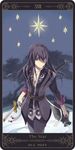  black_eyes black_hair blue_background coat long_hair male_focus md5_mismatch motoko_(ambiy) pants rounded_corners smile solo star sword tales_of_(series) tales_of_vesperia tarot the_star urn weapon yuri_lowell 