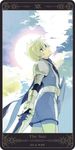  armor blonde_hair blue_eyes cape cloud expressionless flynn_scifo gloves male_focus md5_mismatch motoko_(ambiy) rounded_corners shield sky solo sword tales_of_(series) tales_of_vesperia tarot the_sun weapon 