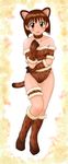  animal_ears animal_print azumanga_daiou blush brown_eyes brown_hair chunpai fake_animal_ears highres kaori_(azumanga_daiou) open_mouth short_hair solo tail tokyo_mew_mew 