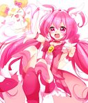  &gt;_&lt; asprach bike_shorts boots bow candy_(smile_precure!) choker closed_eyes cure_happy eyelashes hoshizora_miyuki knee_boots long_hair magical_girl open_mouth pink pink_bow pink_choker pink_eyes pink_hair pink_shorts pink_skirt precure shorts shorts_under_skirt sitting skirt smile smile_precure! tiara twintails white_background 