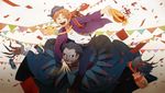  backpack bag black_eyes carrying caster_(fate/zero) claws confetti dotaku fate/zero fate_(series) handbag hat male_focus multiple_boys orange_hair shoulder_bag shoulder_carry uryuu_ryuunosuke 